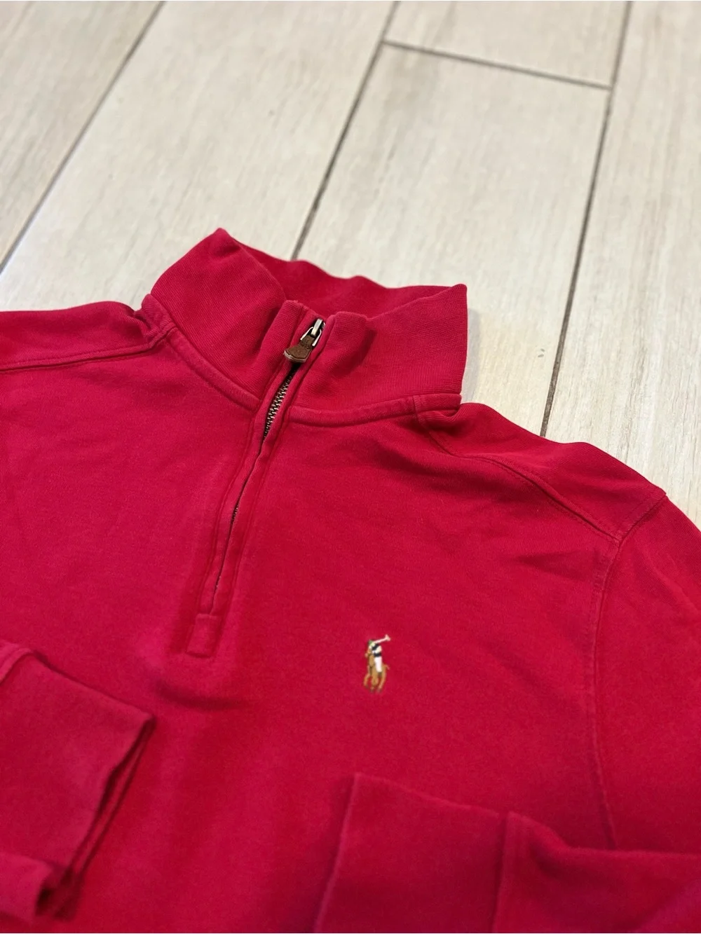 Polo Ralph Lauren Estate Rib Men's Red 1/4 Zip Pullover Knit Sweater L 14/16
